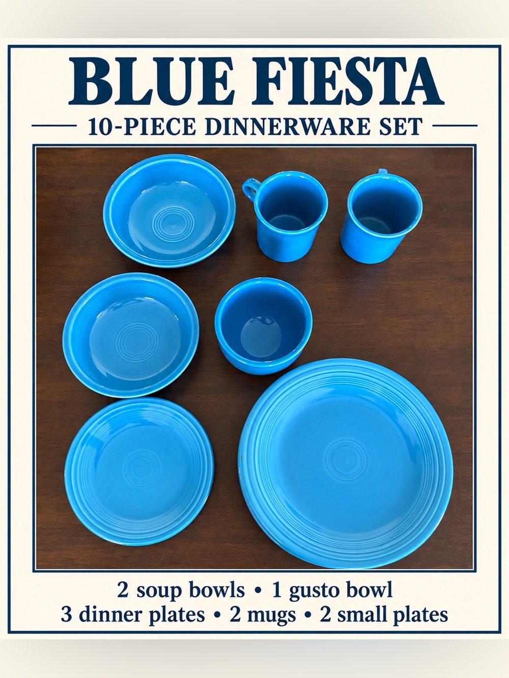 Fiesta Bright Blue 10-Piece Dinnerware Set